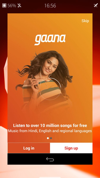 インドの音楽配信サービス「gaana」をメニューに組み込んでいる