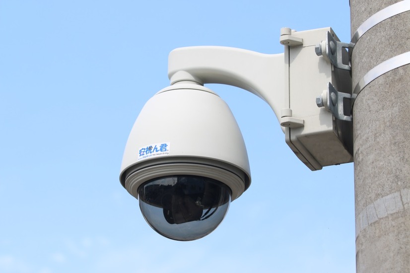 プロテックの看板商品の1つである「安視ん君」シリーズ。IP66のドーム型ハウジング内にカメラと録画用のSDXCカードが内蔵されている。録画データにはセキュリティが施されていて、再生時にはパスワードの入力が必要となる（撮影：防犯システム取材班）
