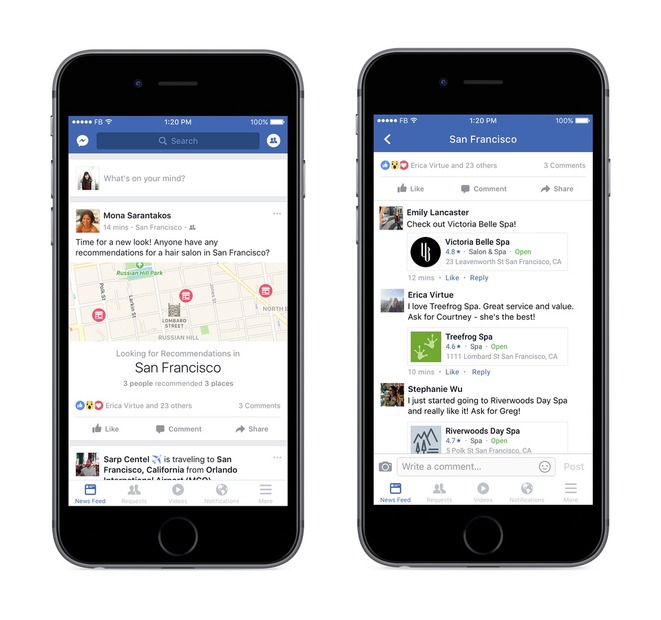 Facebook、友人からおすすめの場所を聞いたり、イベントの発見がしやすくなる新機能を追加