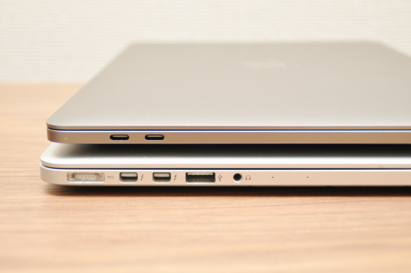 外部接続端子が一気に4つのUSB Type-Cとイヤホン端子に集約された。MagSafe 2がなくなってしまったことに注意したい