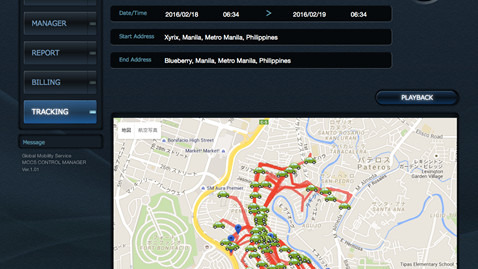 車両の運行状況や位置情報の管理画面。延滞が続いた場合や第三者による盗難が発生した場合には、停止車両の位置情報を特定することで車両を確実に回収できる。MCCSが取り外された場合には自動で遠隔起動制御が働き、アラート情報と車両の位置情報を把握できる（画像はプレスリリースより）