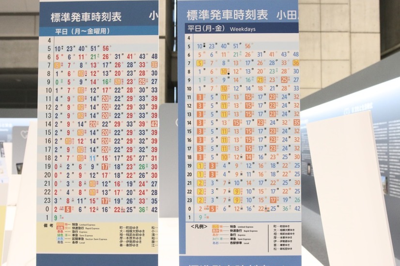 左が取り組み前の時刻表で、右が取り組み後の時刻表。肉眼だとそれほど大きな差は感じなかった（撮影：防犯システム取材班）