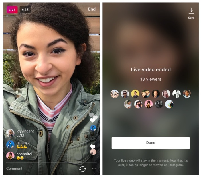 Instagram、ライブビデオの保存が可能に