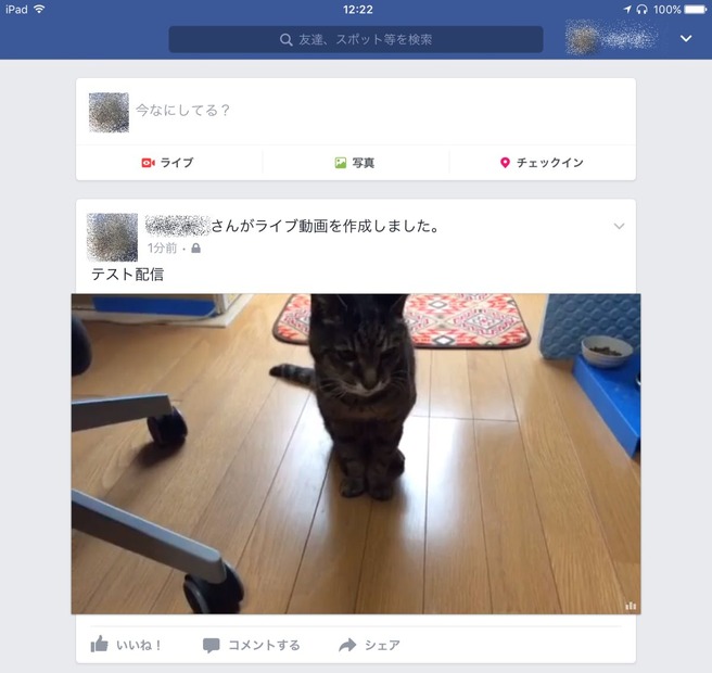 タイムラインに表示され、配信した動画が残る