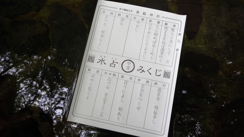 貴船神社の水に浮かべると文字が浮かび上がる「水占みくじ」