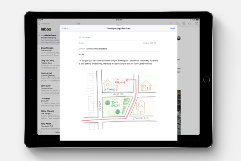 Apple Pencilを使ってメモアプリで手描きの文字や図形を描くと周囲のテキストが自動でよけてくれる。メモアプリ内の手書き文字も検索対象になるようだ