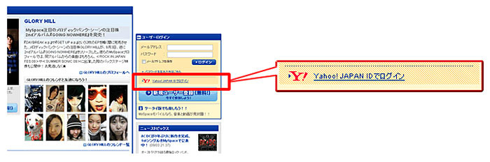 Yahoo! JAPANのIDでMySpaceにログイン