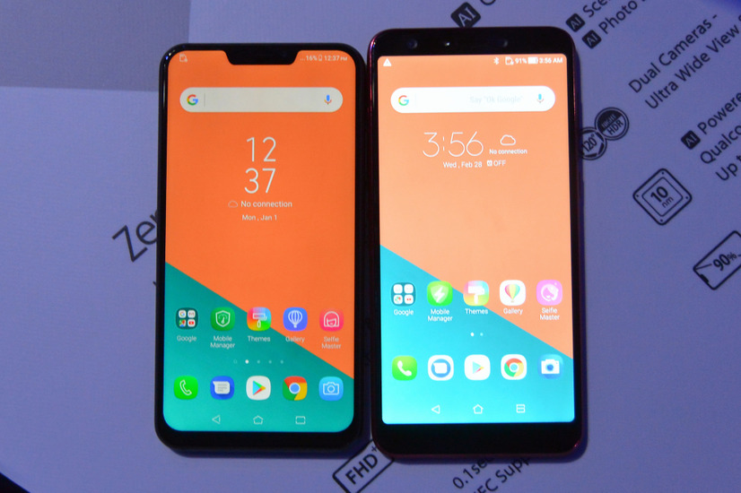 「ZenFone 5」（左）と「ZenFone 5 Lite」（右）。「ZenFone 5Z」は「ZenFone 5」と同じ筐体となる