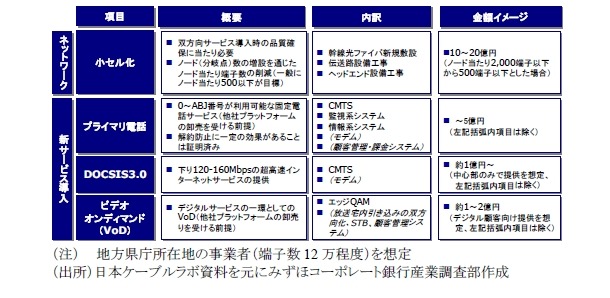 既存HFC高度化投資の概略：地方県庁所在地の事業者（端子数12万程度）を想定