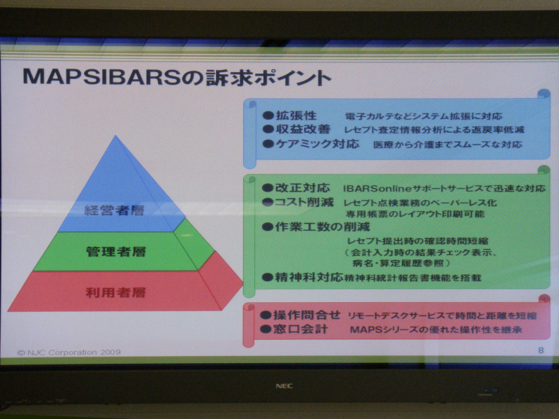 MAPSIBARSの訴求ポイント。経営基盤の強化につながるコスト削減が一番の訴求ポイントだ