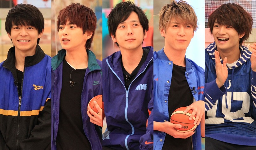 左から）岸優太、佐藤勝利、二宮和也、藤井流星、浮所飛貴（C）フジテレビ
