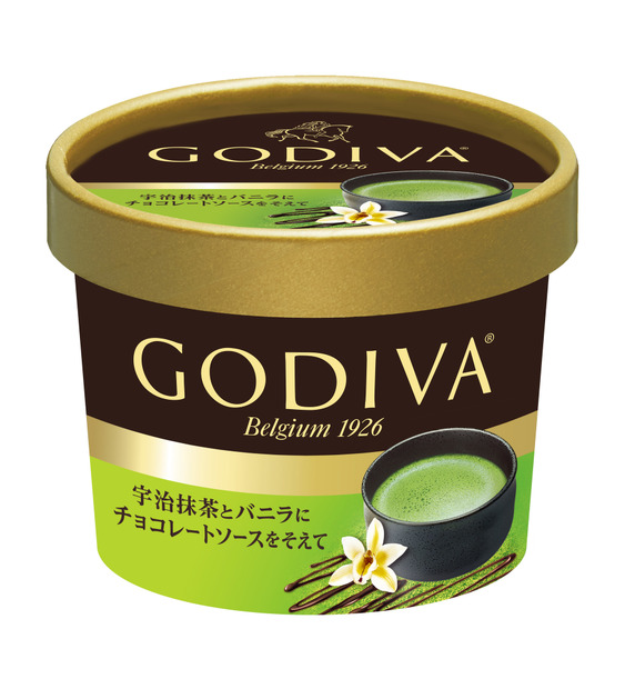 ゴディバからコンビニ限定カップアイス「宇治抹茶とバニラにチョコレートソースを添えて」