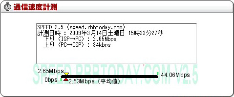 リビングでは「下り2.65Mbps・上り34kbps」