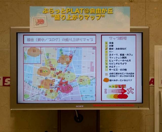 自由が丘に設置されたデジタルサイネージ