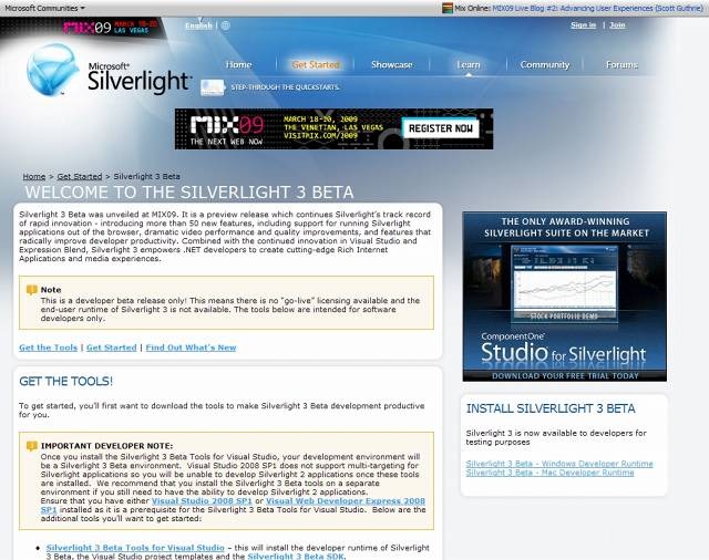 「Silverlight 3」ベータ版公開サイト