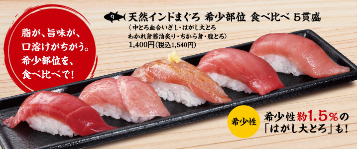 天然インドまぐろ希少部位食べ比べ