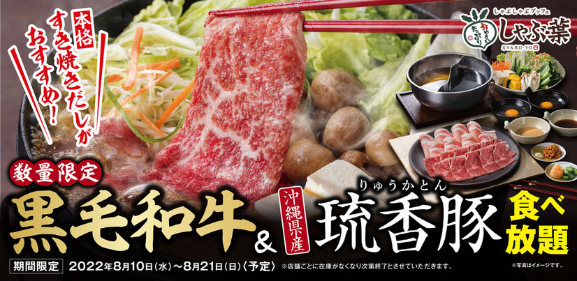 しゃぶ葉、「黒毛和牛＆沖縄県産琉香豚食べ放題」スタート！21日までの期間限定