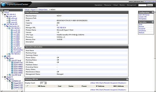 「WebSAM SigmaSystemCenter」画面イメージ