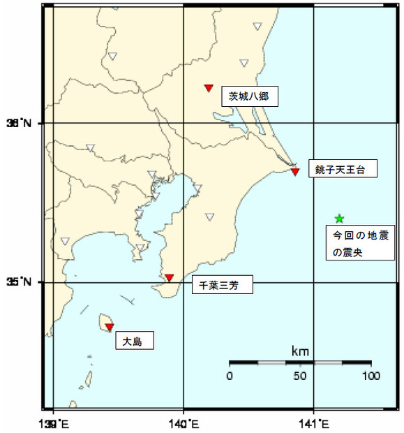 緊急地震速報発表に用いた気象庁の地震観測点
