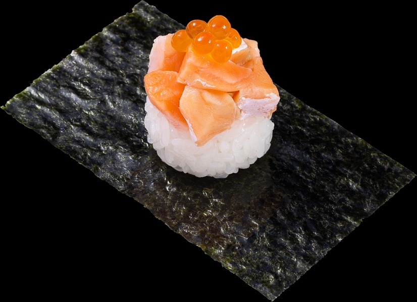 とろサーモンたたき いくらのせ包み　一貫 110円