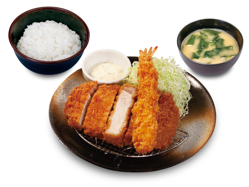 超厚切りロースかつ＆海老フライ定食 （1尾）1,200円／（2尾）1,470円
