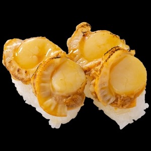 青森県産蒸しほたてバター醤油炙り／2貫210円