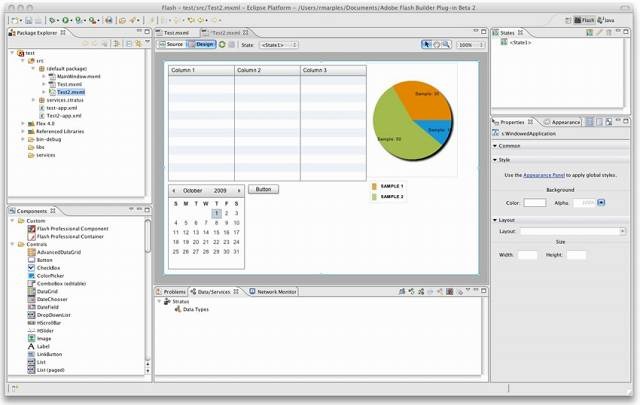 「Adobe Flash Builder for Force.com」デザインビュー画面
