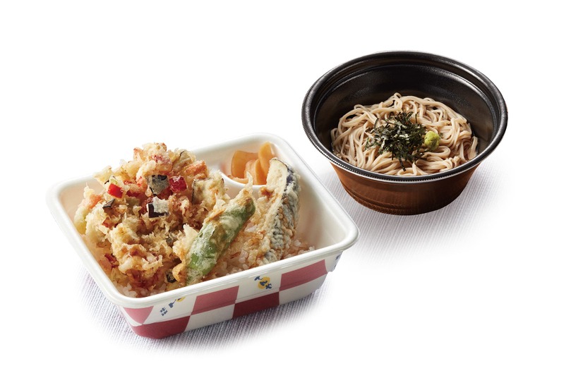 夏野菜ミニ天丼弁当とそばのセット(お新香付)