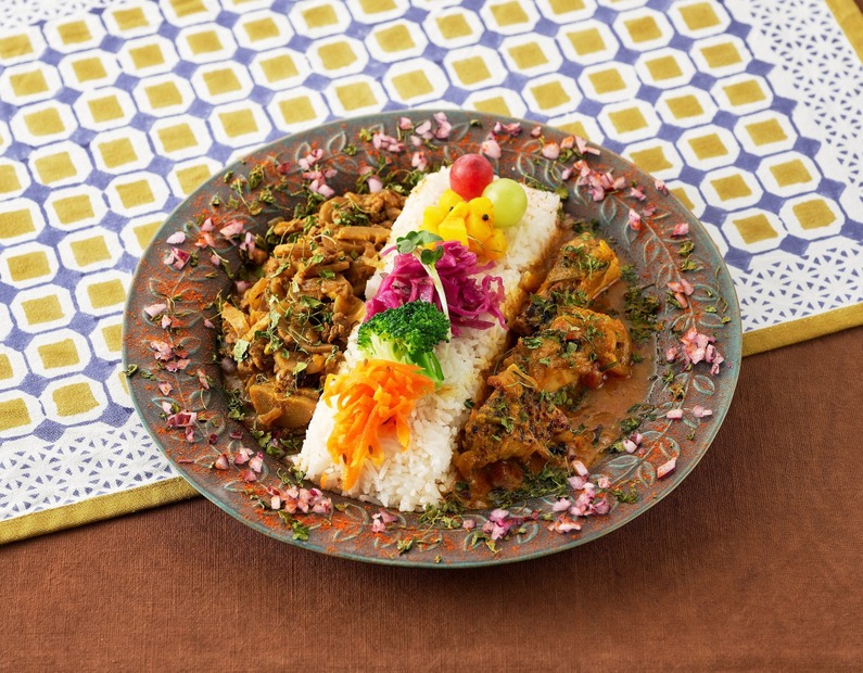 カレーフェス【SmileSpice】「2種スペシャルあいがけカレー（カラダトトノウ発酵チキンカレー・能登産イノシシハンバーグと国産ごぼうの発酵キーマ）」1,620円（1折）〈各日数量限定〉