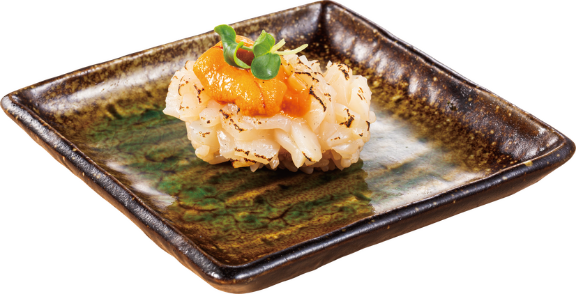 昆布〆帆立の炙りと塩雲丹