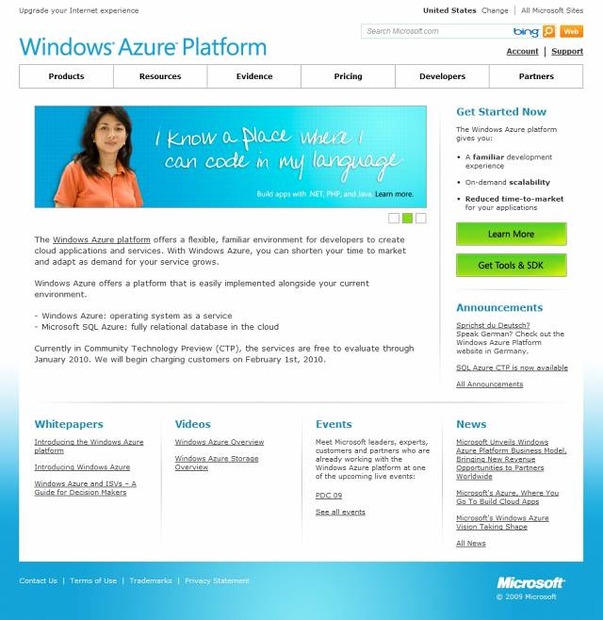 「Windows Azure Platform」サイト（画像）