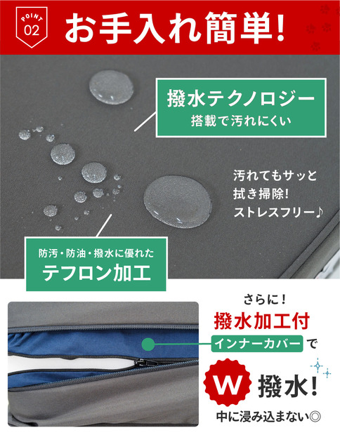 お手入れ簡単：テフロン加工で粗相してしまってもさっと一拭き。