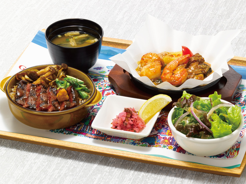 黒毛和牛ステーキご飯&牡蠣と帆立のあつあつグリル(サラダ・味噌汁・漬物付)　3,580円(税込3,938円)