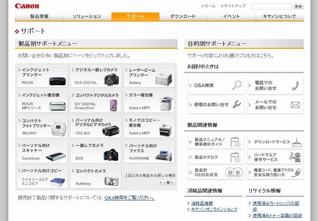 1位となった「キヤノン」（デジタルカメラ）サポートサイト