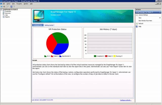 「SnapManager for Hyper-V」ダッシュボード画面