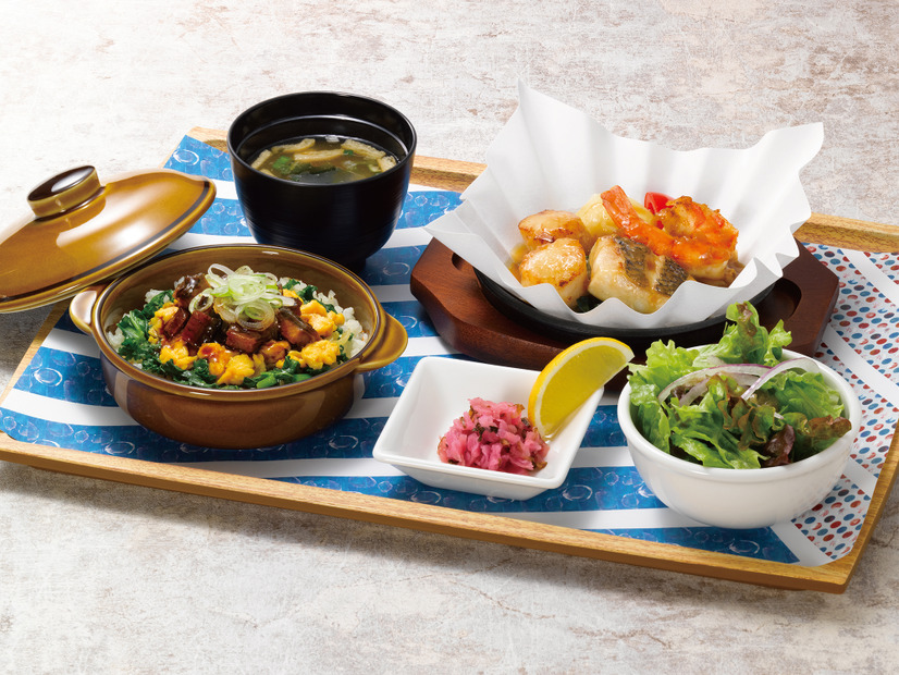 洋風うなぎご飯&真鯛と帆立のあつあつグリル（サラダ・味噌汁・漬物付）　（税込 3,498 円）