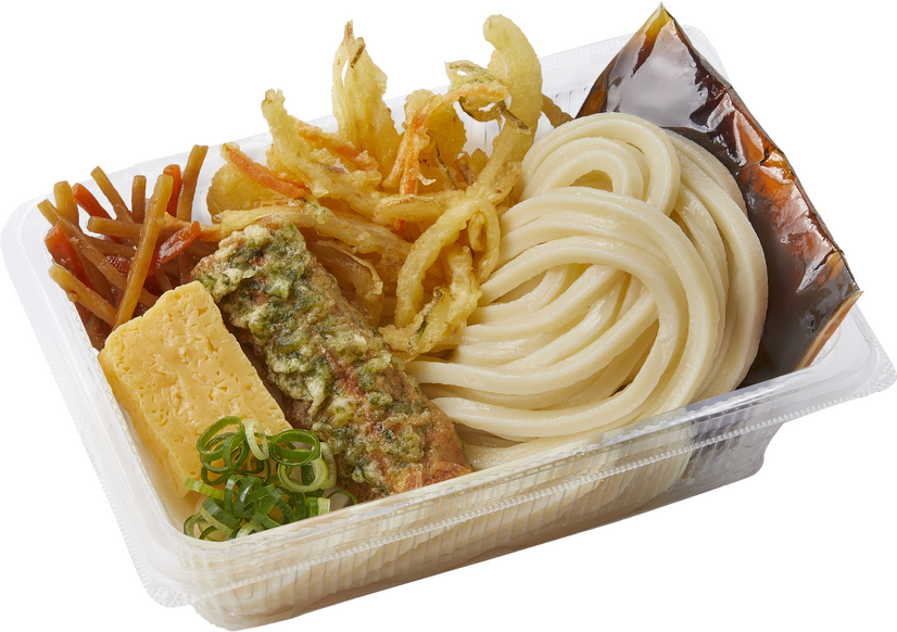 『2種の天ぷらとおかずの定番うどん弁当』