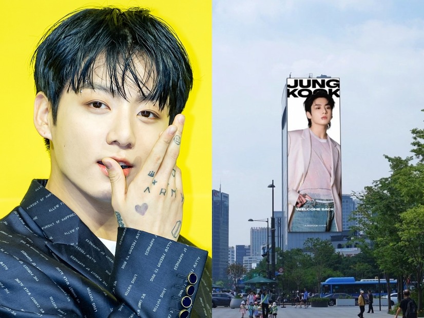 BTS・JUNG KOOKの除隊を祝う海外ファンからの特大プレゼント…ソウルの超大型スクリーンに勇姿を映す