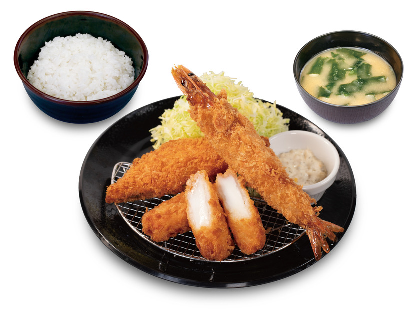 海鮮盛合せ定食（イカ・サーモンフライ・有頭大海老）　1,390円