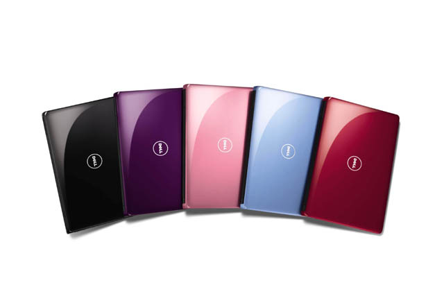 Inspiron 15の左からオブシディアン・ブラック/パッション・パープル/プリティ・ピンク/アイス・ブルー/チェリー・レッド