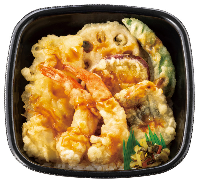 エビ2尾/イカ/カレイ/野菜3種  海鮮天丼　680円