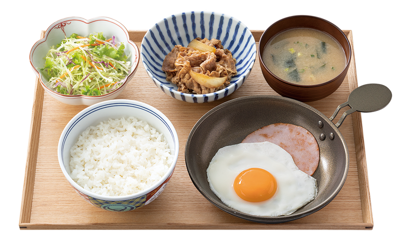 ハムエッグ牛小鉢定食