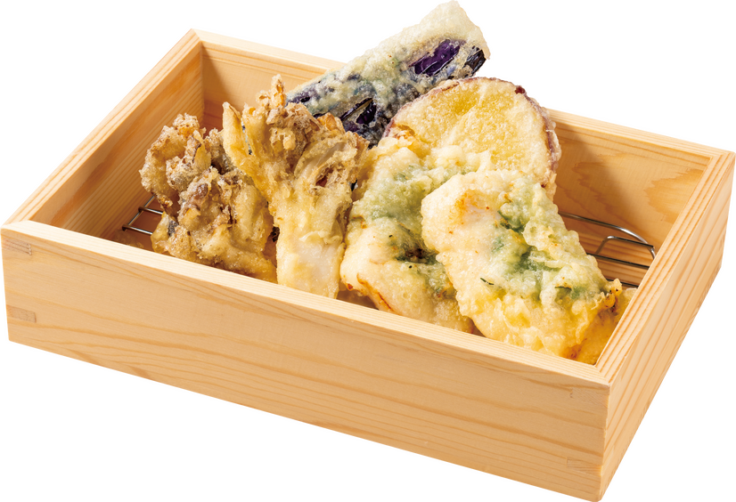 びんちょう鮪と秋野菜の天ぷら盛り合わせ（税込495円）