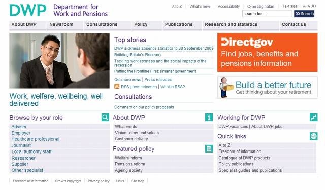 「英国労働年金省」（Department for Work and Pensions）サイト（画像）