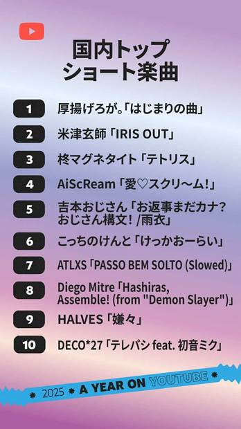 国内トップショート楽曲ランキング