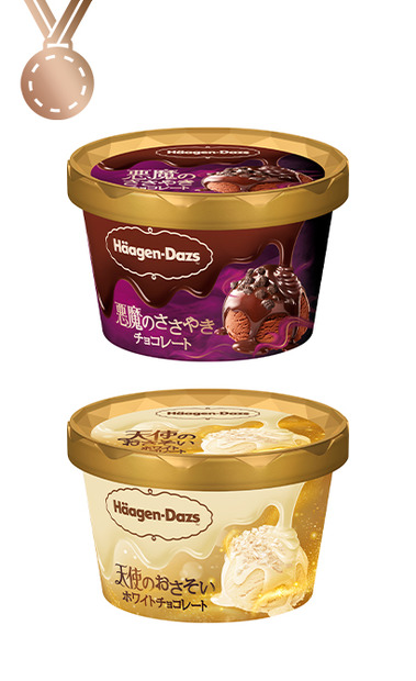 ミニカップ 悪魔のささやき『チョコレート』、ミニカップ 天使のおさそい『ホワイトチョコレート』