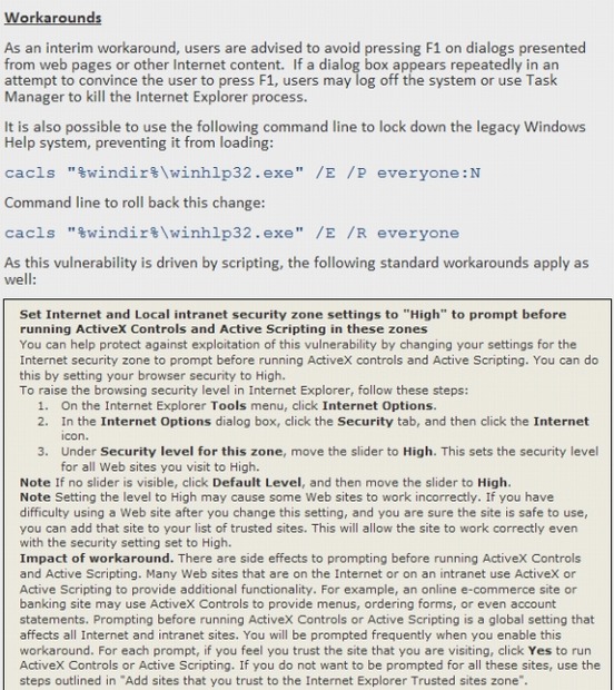 　米マイクロソフトは現地時間1日、Internet Explorer（IE）上で［F1］キーを押すと発生する重大な脆弱性があると発表した。