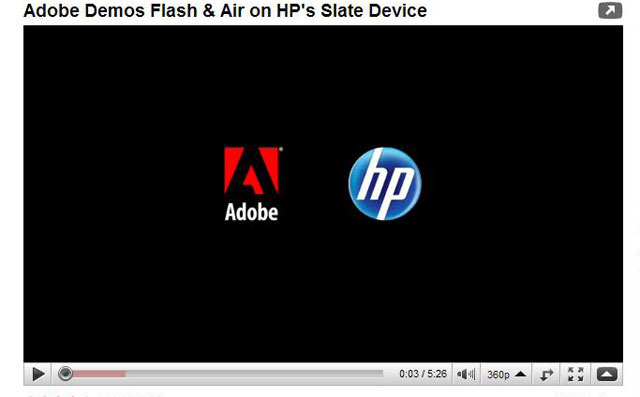 デモ映像のオープニングには米Adobeと米HPのロゴマークが映し出される