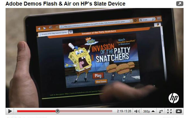 「HP’s Slate Device」のデモ映像から（Flashゲーム）