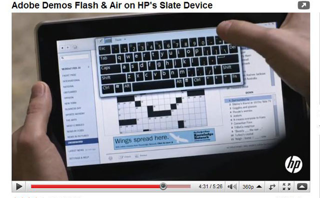 「HP’s Slate Device」のデモ映像から（クロスワードパズル）